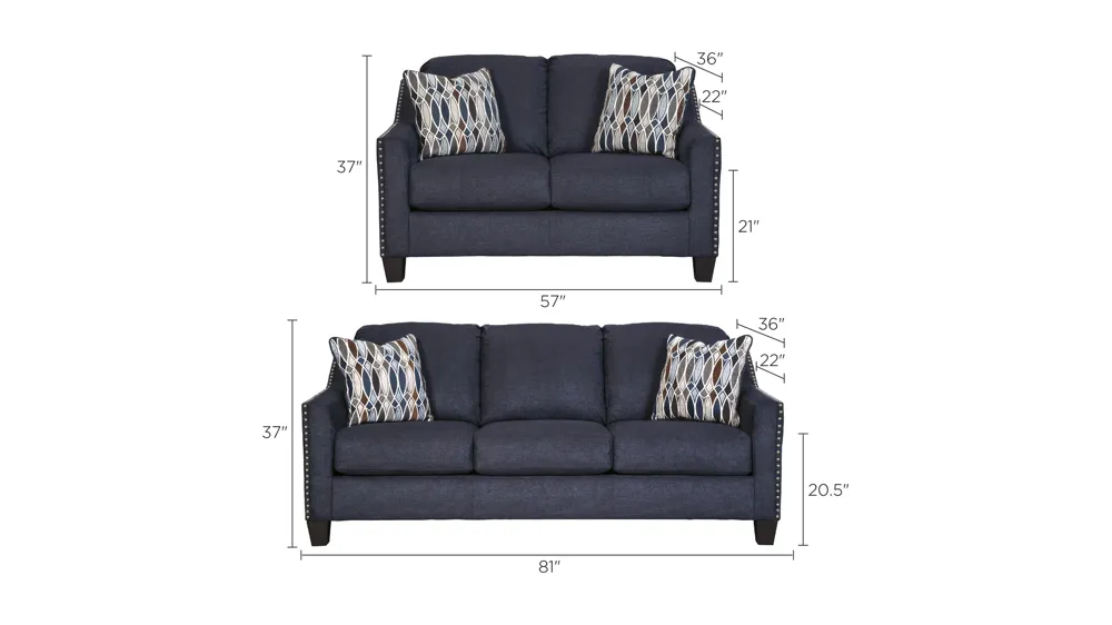 Lebeau 2-pc. Sofa and Loveseat Set Dimensions