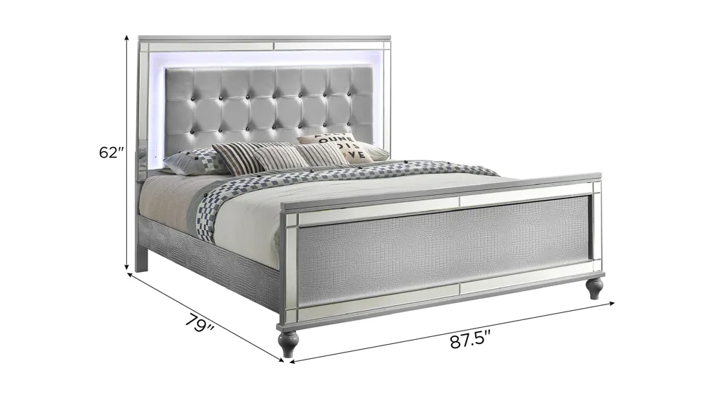 Valentino Upholstered Panel Bed w/ LED Lighting Dimensions