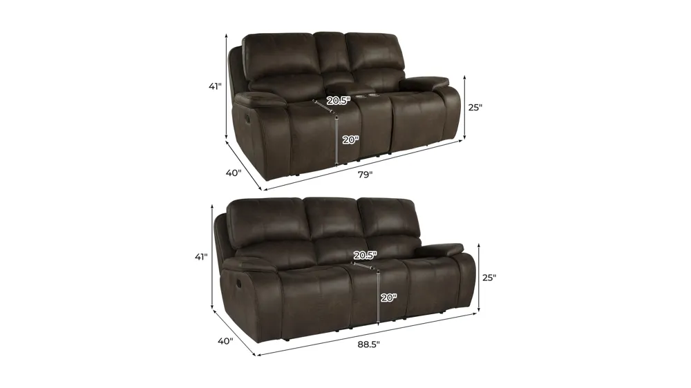 Brookings 2-pc. Manual Living Room Set Dimensions
