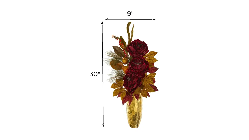 30in. Peony, Pear and Magnolia Leaf Artificial Arrangement Dimensions