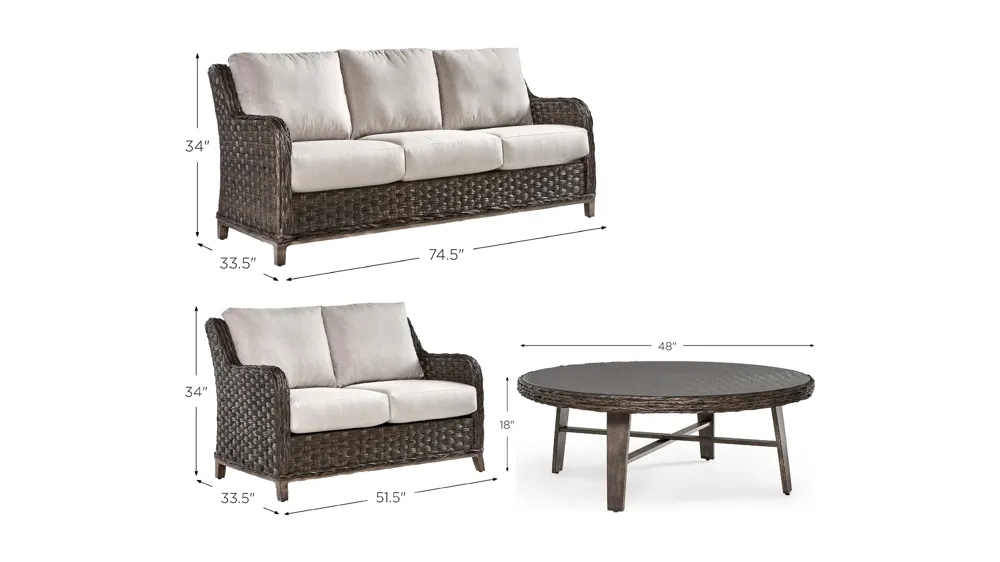 Grand Isle 3-pc. Outdoor Living Sofa Set Dimensions