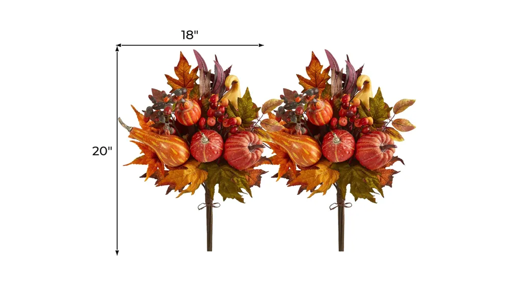 20in. Pumpkin and Maple Leaf Artificial Flower Bouquet (Set of 2) Dimensions