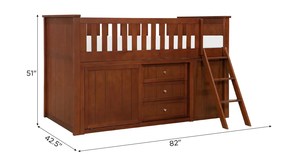 Belisar Low Loft Bunk with Bookcase and 2 Dressers Dimensions