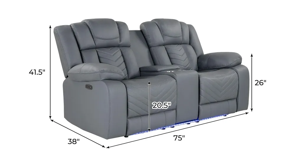 Orion Power Console Reclining Loveseat With Led Dimensions