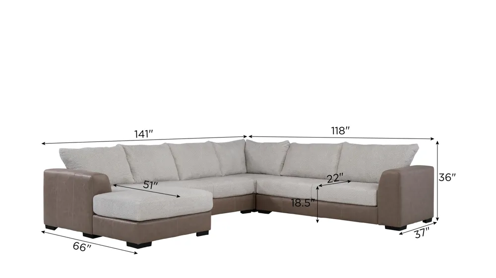 Mosley 4-pc. Sectional Dimensions