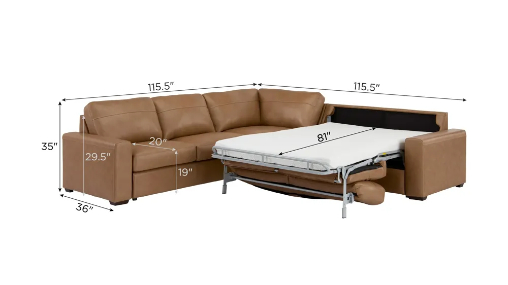 Harley 4-pc. Leather Sectional Dimensions
