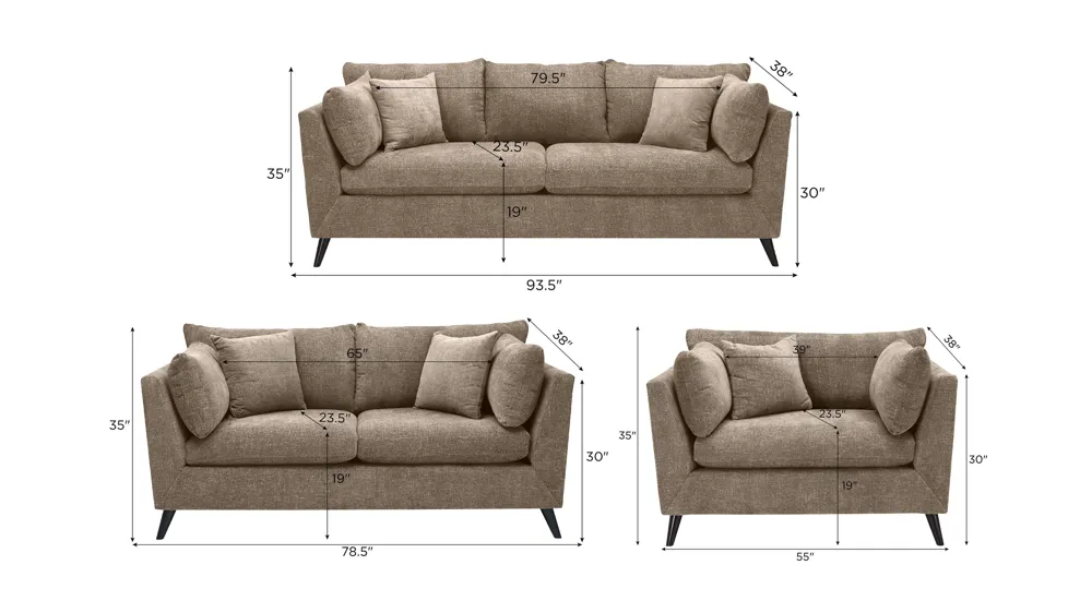 Caruso Living Room Set Dimensions