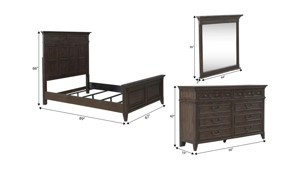 Paradise Valley 3-pc. Bedroom Set Dimensions