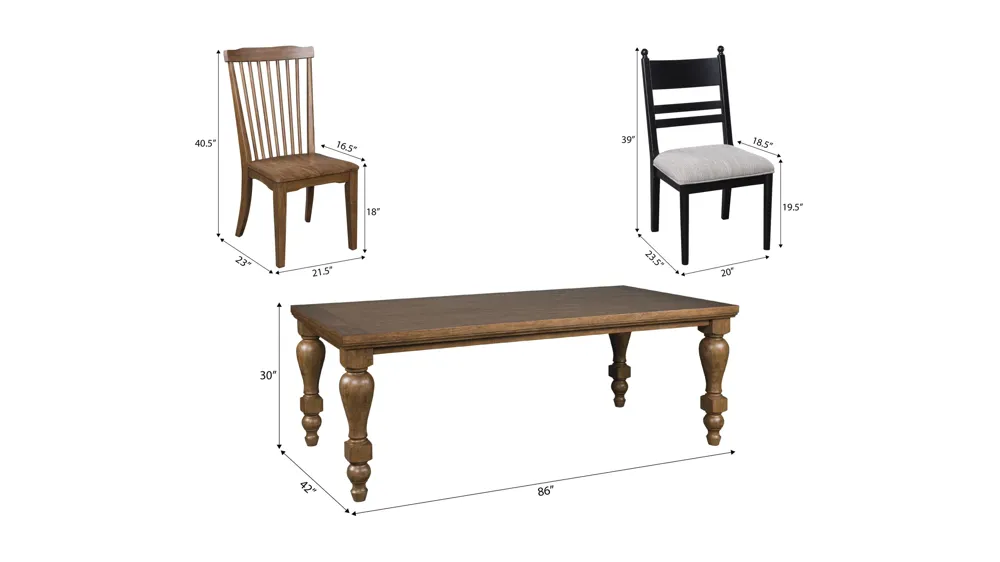 Lockwood 7-pc. Dining Set (4 Brown Spindle/ 2 Black Ladder) Dimensions