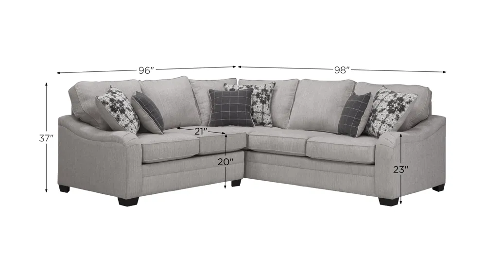 Caid 2-pc. Chenille Sectional Dimensions