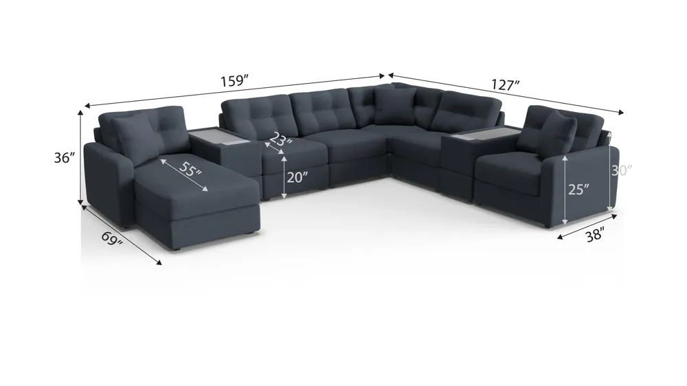 ModularOne 8-pc. Sectional w/Two Power Consoles Dimensions