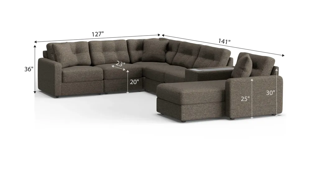 ModularOne 7-pc. Sectional w/One Power Console Dimensions