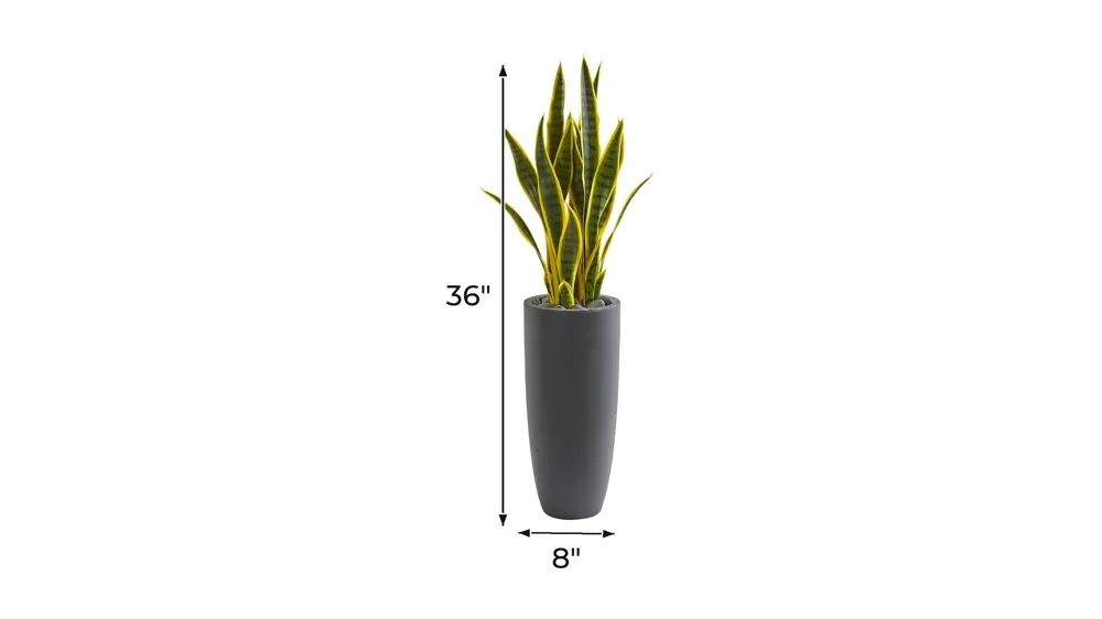 3ft. Sansevieria Artificial Plant in Gray Bullet Planter Dimensions