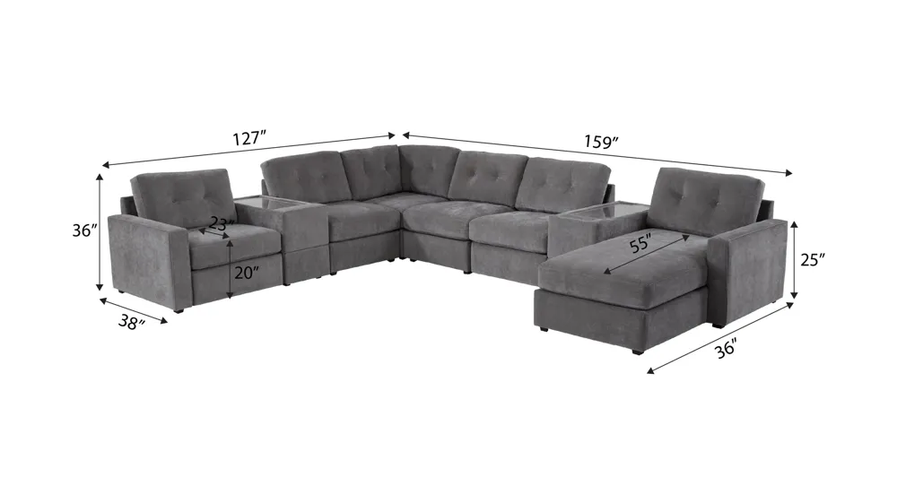 ModularOne 8-pc. Power Sectional w/ One Media Console Dimensions