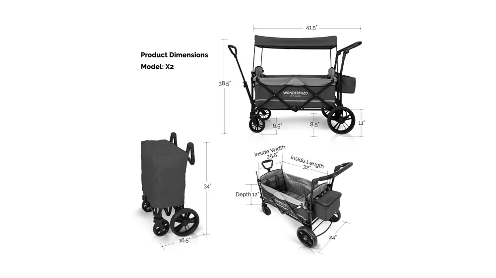 Push and Pull Double Stroller Wagon Dimensions