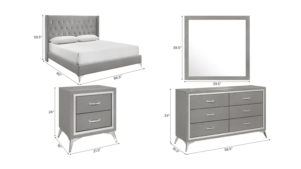 Huxley 4-pc. Uphostered Bedroom Set Dimensions
