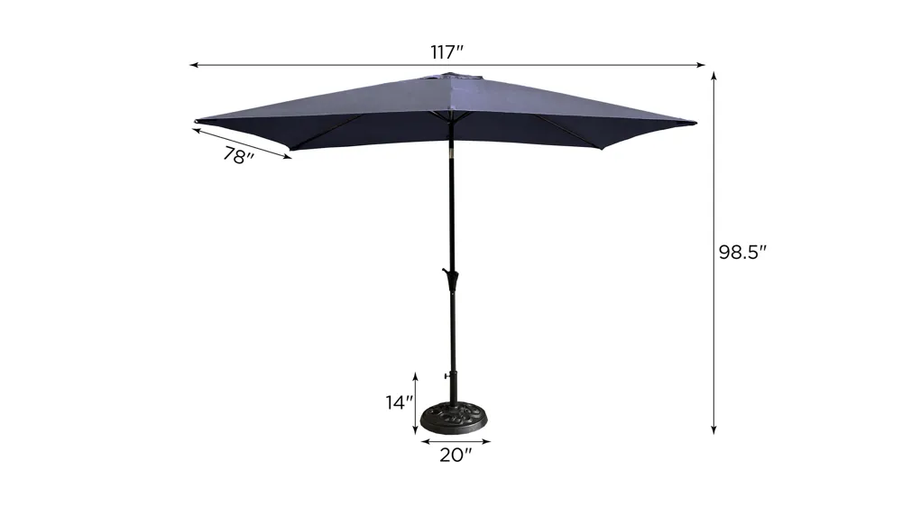 Indigo Bay 2-pc. Rectangle Pole Outdoor Umbrella w/ Base Dimensions