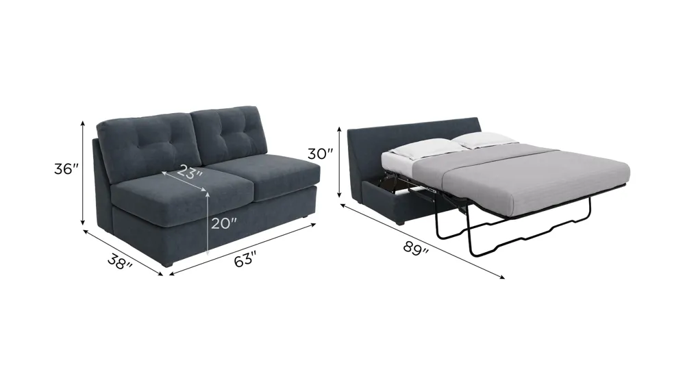 ModularOne Armless Loveseat w/ Full Sleeper Dimensions