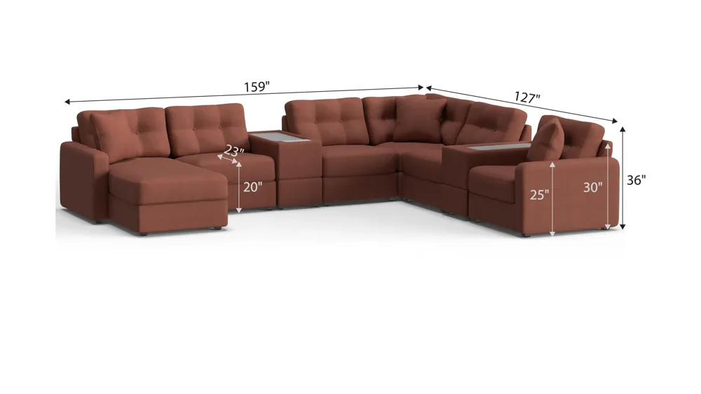 ModularOne 8-pc. Sectional w/One Power Console Dimensions