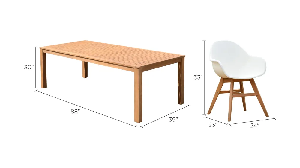 Amazonia Outdoor 9-pc. Rectangular Patio Dining Table Set w/ Teak Chairs Dimensions