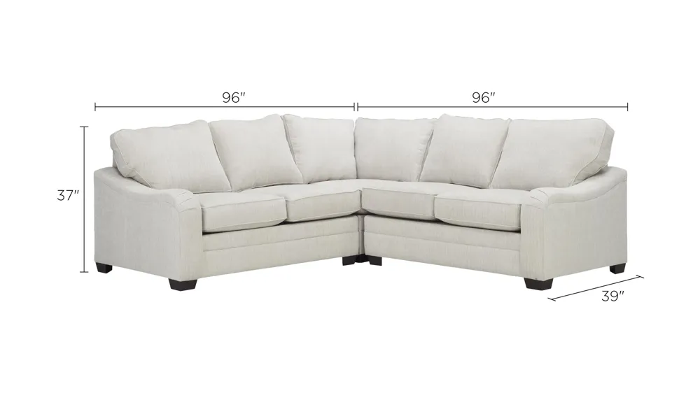 Caid 3-pc. Chenille Sectional Sofa Dimensions