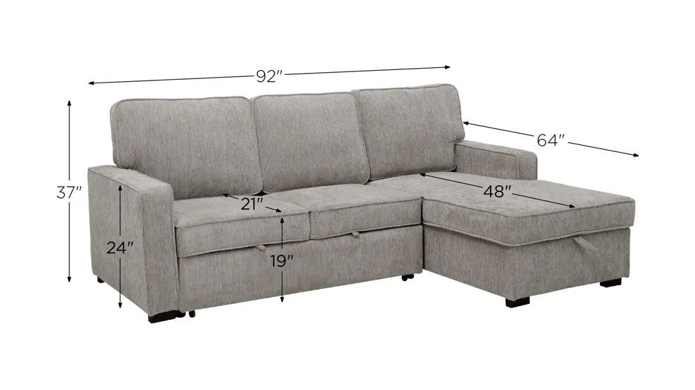 Ryle Chenille 2-pc. Sectional w/ Pop-Up Sleeper Dimensions