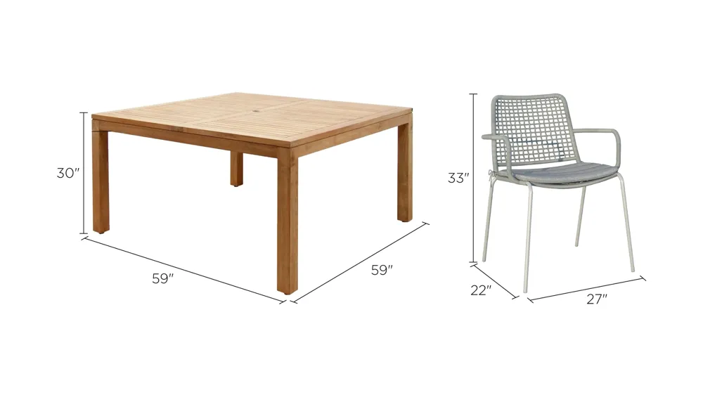 Amazonia Outdoor 5-pc. Rectangular Patio Dining Table Set w/ Rope Steel Chairs Dimensions