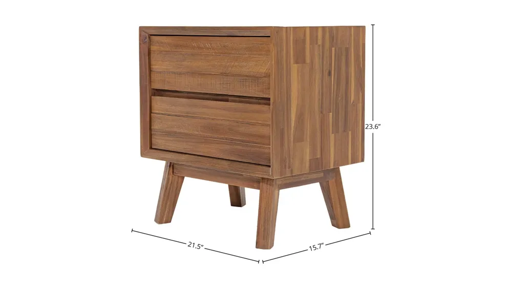 Gia 2 Drawer Nightstand - Warm Pecan Dimensions