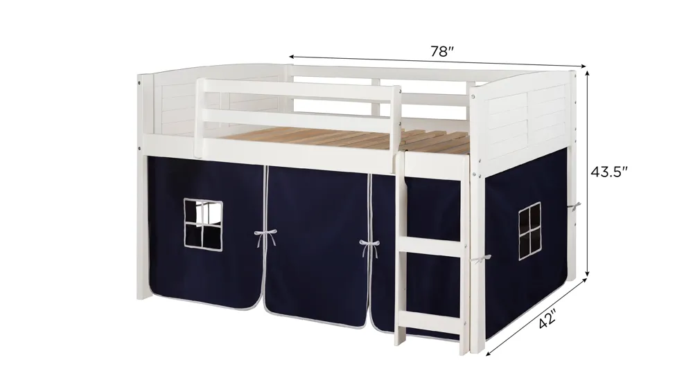 Donco Louver Low Loft Bed with Blue Tent Dimensions
