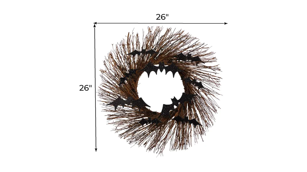 26" Halloween Foliage Bats Twig Wreath Dimensions