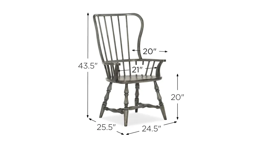 Ciao Bella Spindle Back Arm Chair - Set of 2 Dimensions