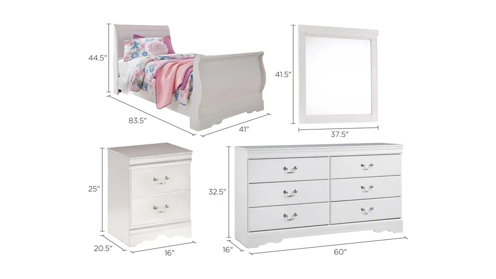 Anarasia 4-pc. Bedroom Set Dimensions