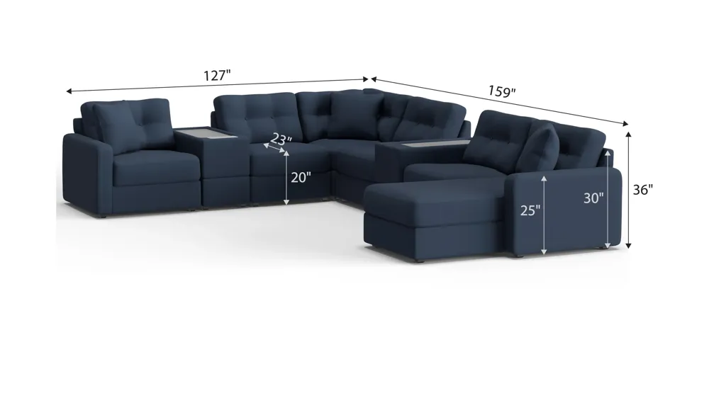 ModularOne 8-pc. Sectional w/One Power Console Dimensions