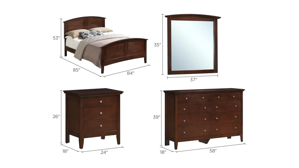 Hammond 4-pc. Panel Bedroom Set Dimensions