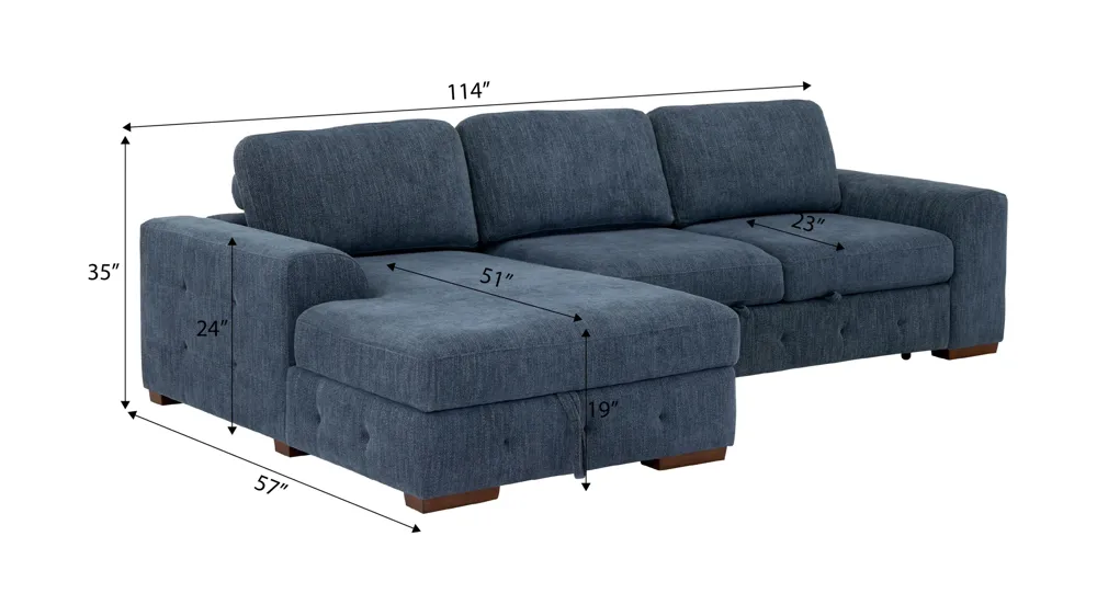 Dolman 2 pc. Sofa Chaise with Pop-Up Sleeper Dimensions