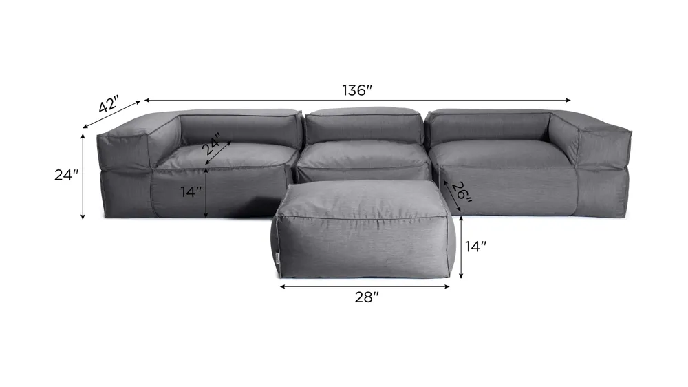 Spazio 4-pc. Outdoor Sofa with Ottoman Dimensions