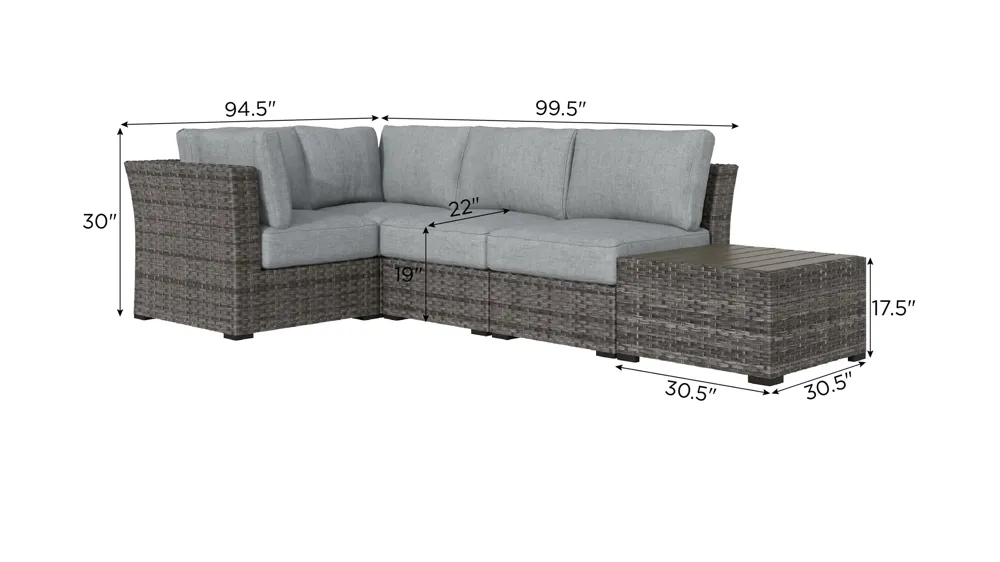 Palm Isle 4-pc. Outdoor Modular w/ Cocktail Table Dimensions