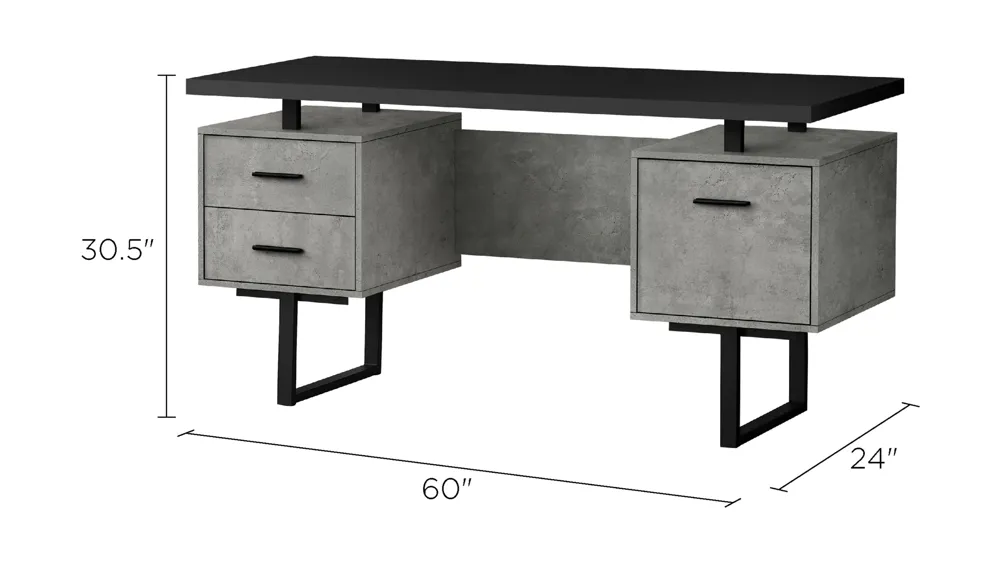 Grover Computer Desk with Floating Desktop Dimensions