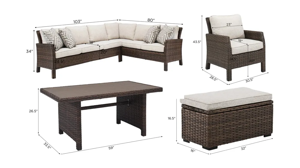 Marin 4pc Outdoor Banquette Dimensions