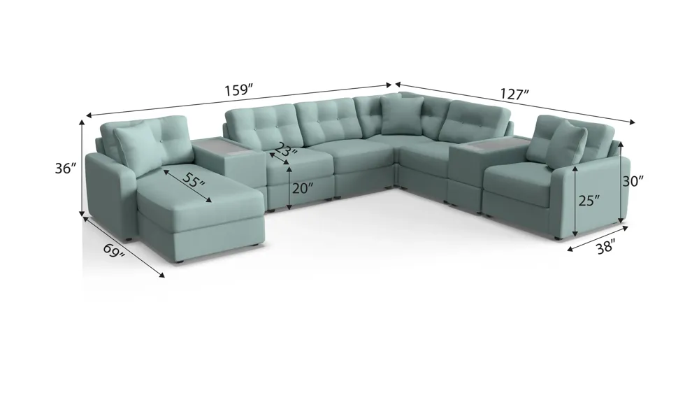ModularOne 8-pc. Sectional w/Two Power Consoles Dimensions