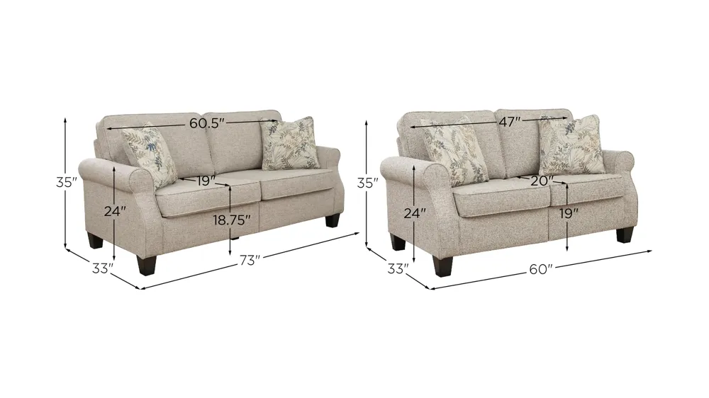Alessio Sofa and Loveseat Dimensions