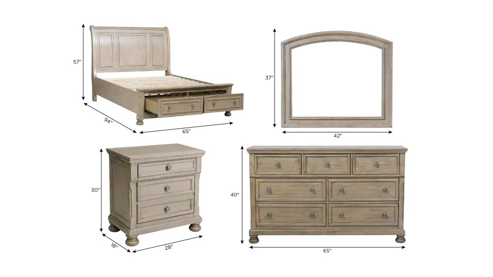 Donegan 4-pc. Sleigh Platform Storage Bedroom Set Dimensions