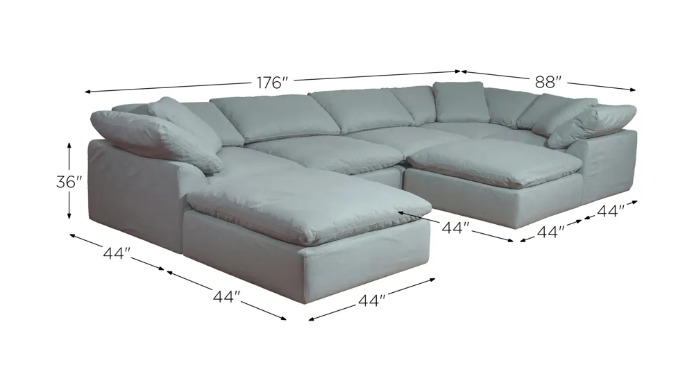 Puff Slipcover 7-pc. Sectional Dimensions