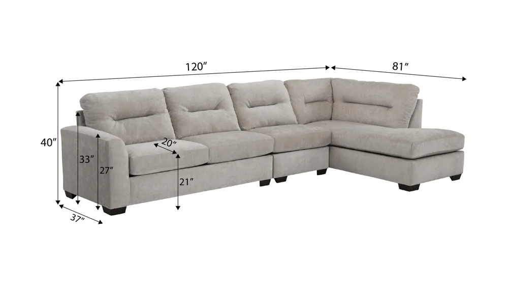 Oliver 3-pc. Sectional Dimensions