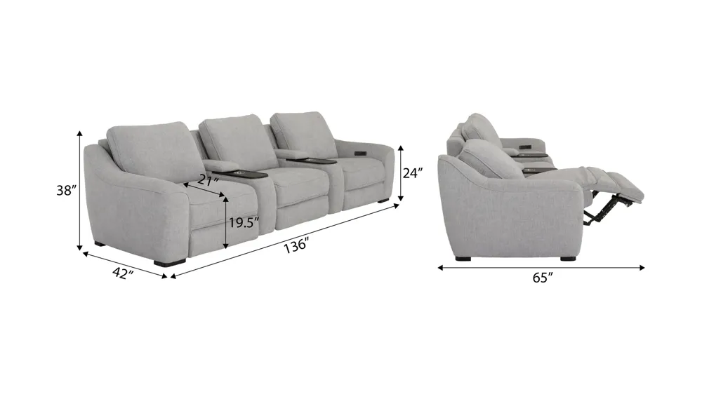 Atlas Dual Power 5-pc. Sectional Dimensions