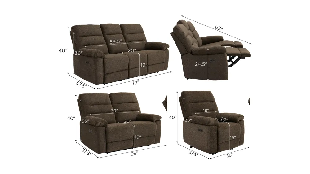 Bennington Power Living Room Set Dimensions