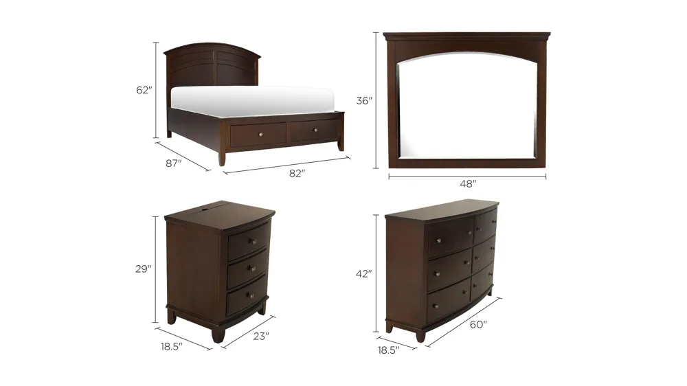 Kylie 4-pc. Storage Bedroom Set Dimensions