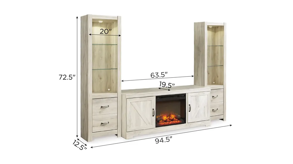 Bellaby 3-pc. Entertainment Wall w/ Fireplace Dimensions