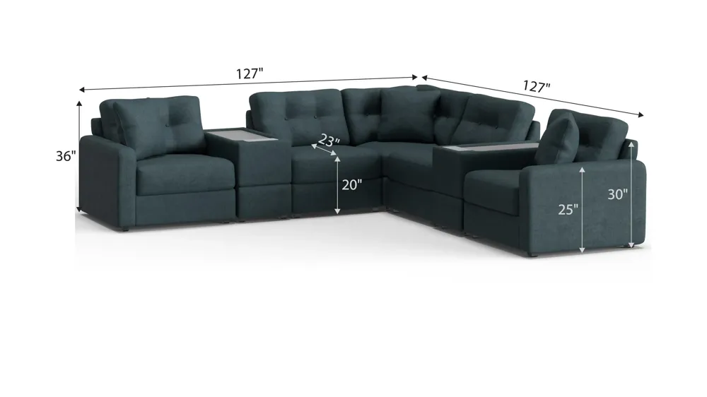 ModularOne 7-pc. Sectional w/Two PowerConsole Dimensions