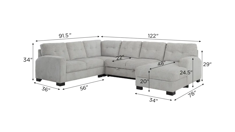 Pierce 4-pc. Sectional w/ Pop Up Sleeper Dimensions